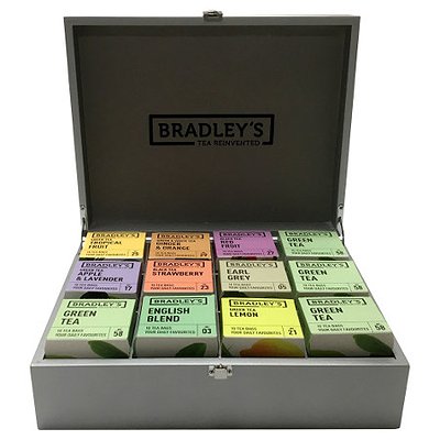 Theekist Bradley's 12-vaks zilver geopend